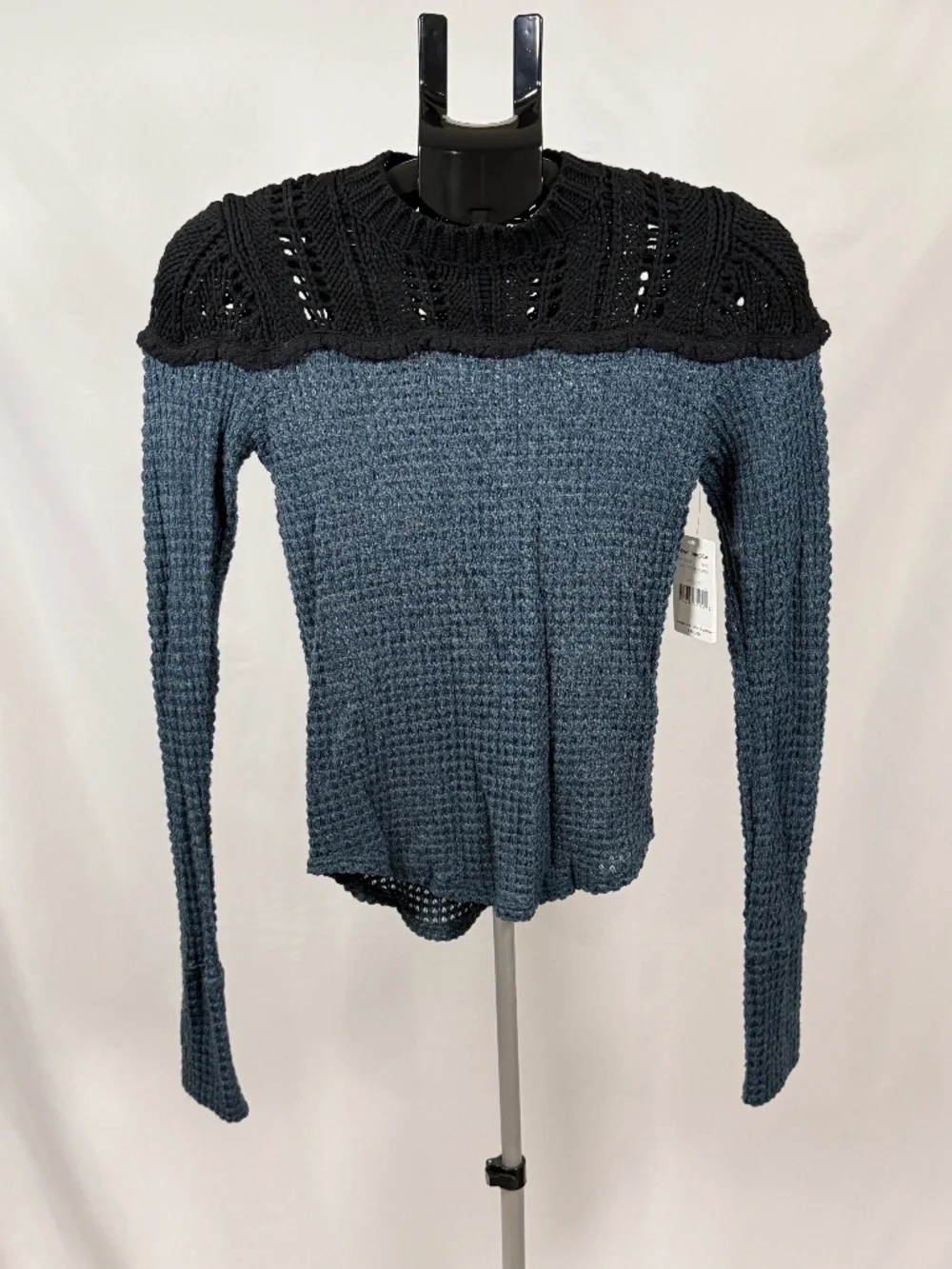 Free People Snowflake Sweater Teal Ocean Black Knit NWT XS